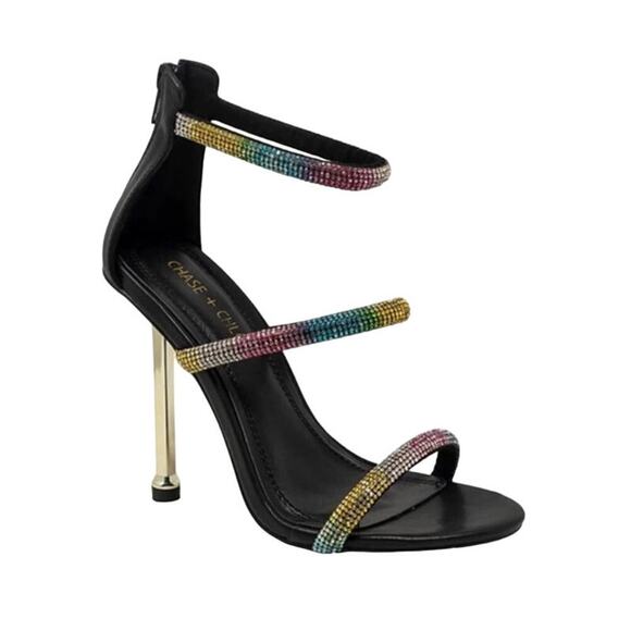 NWT Chase + Chloe Stiletto Rainbow Rhinestone Strappy Heels, Women's 8.5 (FF) - Picture 1 of 9